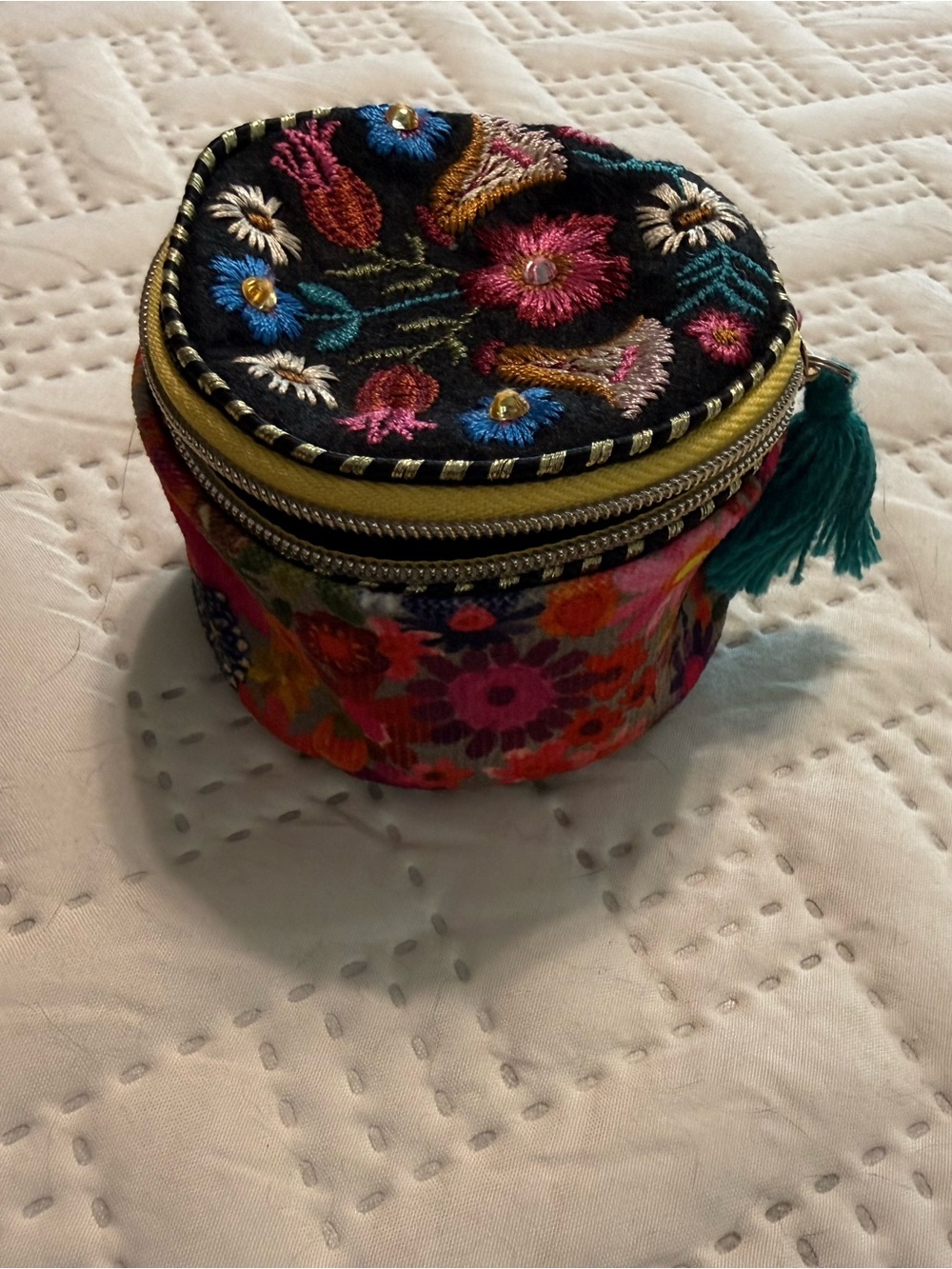 Natural Life Embroidered Jewelry Case - Black Folk Flower